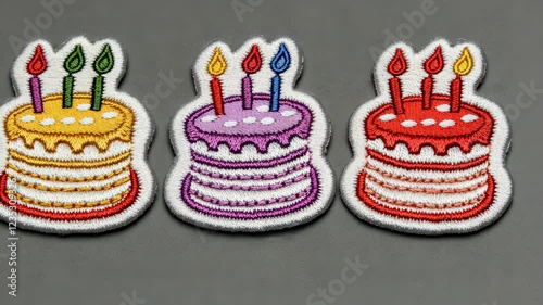 Wallpaper Mural Colorful embroidered birthday cake patches with candles for crafts and decorations Torontodigital.ca