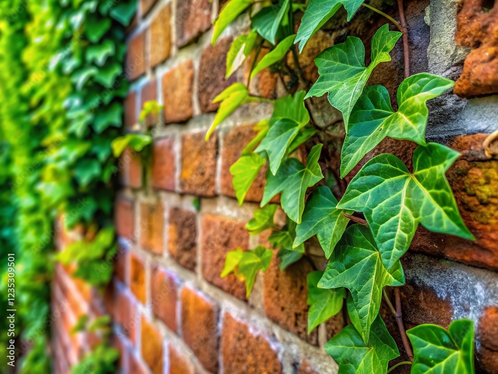 Obraz premium Lush Green Ivy Climbing Old Brick Wall - High-Resolution Stock Photo