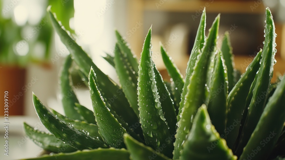 Dewy Aloe Vera Plant Leaves Close Up Dewy Aloe Vera Plant Leaves Close Up