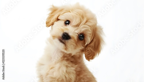 Adorable Fluffy Puppy Posing Against White Background