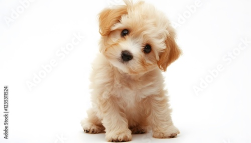 Adorable Fluffy Puppy Posing Against White Background