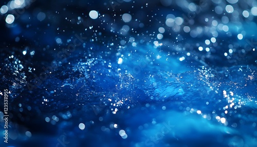Blue Water Splashing with Sparkling Bokeh Lights