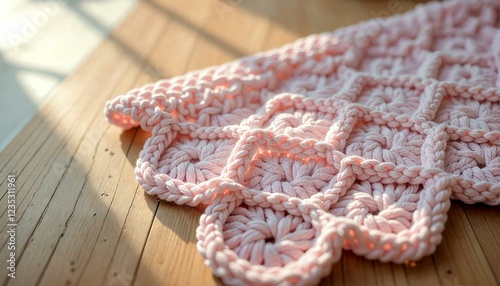 Close-Up Pink Knitted Dishcloth on Wood