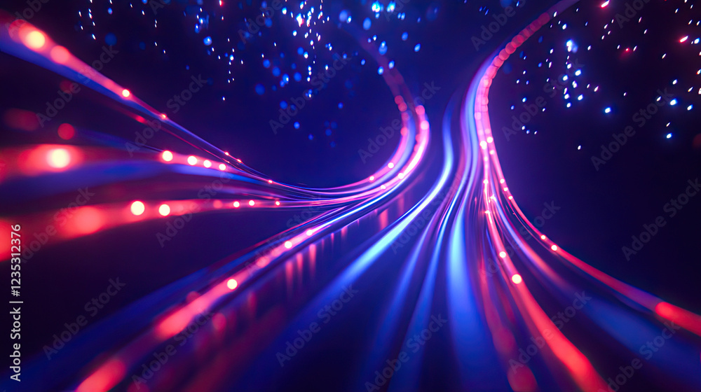 Naklejka premium Electric Energy Clash: Blue and Pink Lightning in Cosmic Space