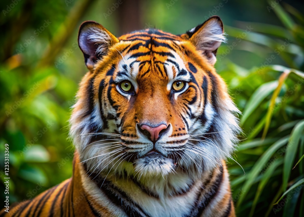 Fototapeta premium Majestic Bengal Tiger in Lush Zoo Habitat - High-Resolution 8K Wallpaper