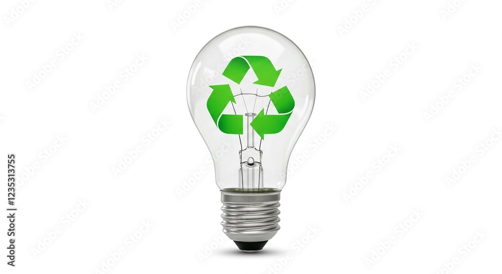 Green Recycling Symbol Inside a Light Bulb Eco Friendly Energy Concept Image Green Recycling Symbol Inside a Light Bulb Eco Friendly Energy Concept Image