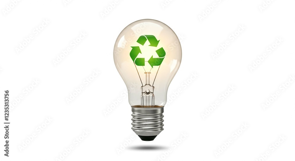 Illuminated Light Bulb with Green Recycle Symbol Eco Friendly Energy Concept Illuminated Light Bulb with Green Recycle Symbol Eco Friendly Energy Concept