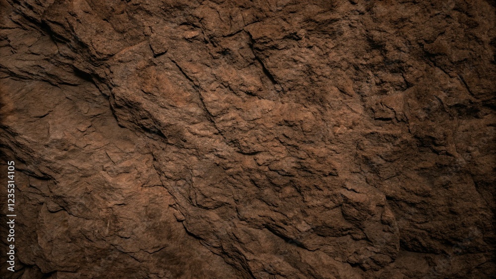 Fototapeta premium Close-up of a red-brown rock texture background, showcasing a dark, rugged surface ideal for design use.