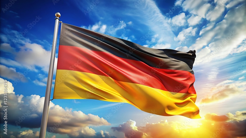 Majestic German Flag Fluttering in the Wind Majestic German Flag Fluttering in the Wind