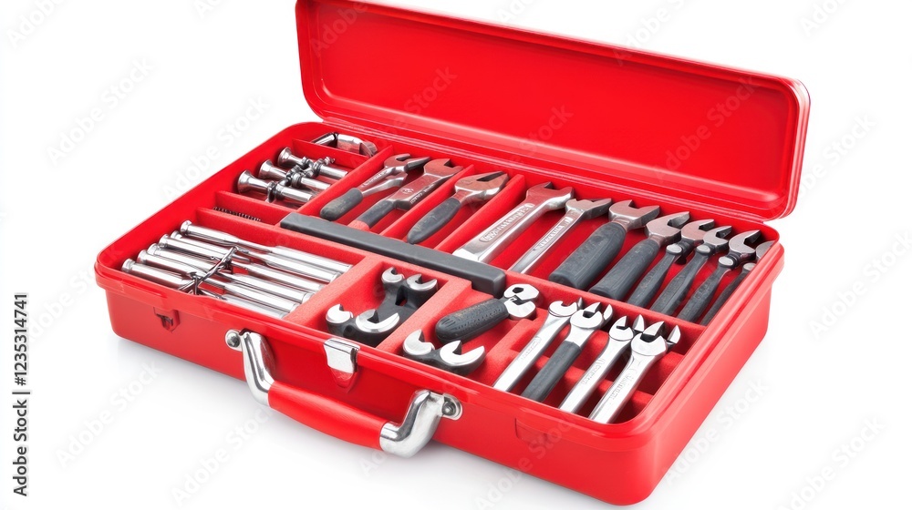Red Toolbox Filled With Various Metal Wrenches and Tools Red Toolbox Filled With Various Metal Wrenches and Tools
