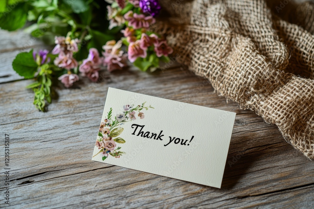 Naklejka premium A thank you card showcasing a blooming spring branch with flowers