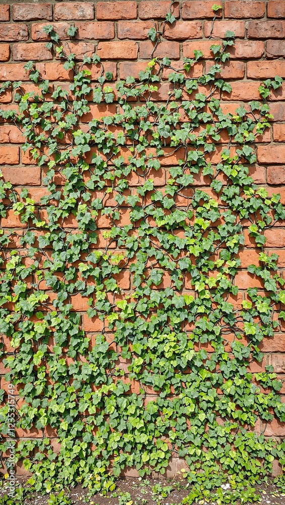 Lush creeping fig vines on rustic brick wall Lush creeping fig vines on rustic brick wall