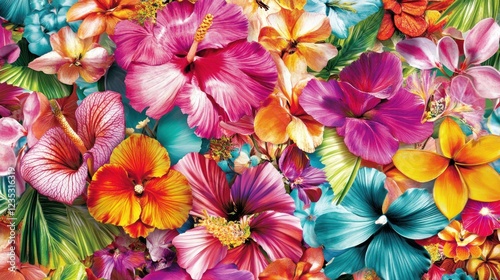 Wallpaper Mural Vibrant Tropical Flowers Blooming Abundantly Together Torontodigital.ca