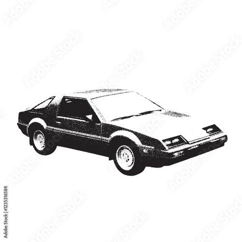 car 1980s and 1990s vintage halftone grunge vector design element