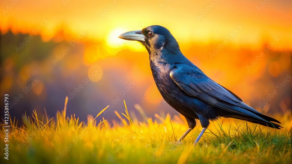 Obraz premium Majestic Rook Bird in a Vast Field - Copy Space for Text