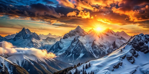 Majestic Snow-Covered Mountain Peaks at Sunrise - Stunning Winter Landscape Photography