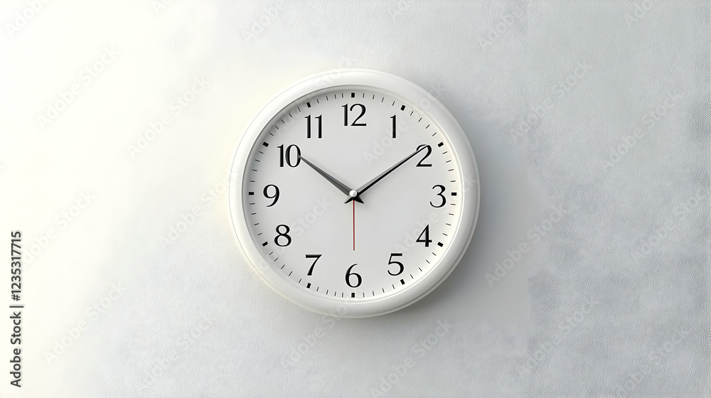 White wall clock showing 355, minimalist design, time management concept White wall clock showing 355, minimalist design, time management concept