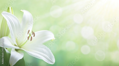 A Single White Lily Blooms in Soft Green Light