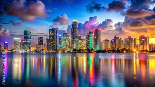 Wallpaper Mural Miami Panorama: Cityscape, Skyline, & Tower Bokeh Nightscape Torontodigital.ca