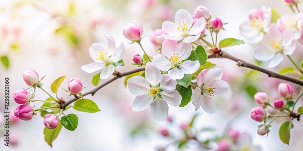 Obraz premium Minimalist Apple Blossom Photography: Delicate Pink Branches Against White Background