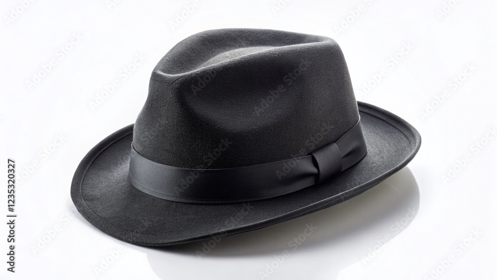 Minimalist Black Fedora Hat, Isolated on White Background. Stylish Headwear Accessory. Minimalist Black Fedora Hat, Isolated on White Background. Stylish Headwear Accessory.