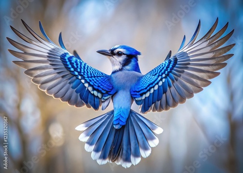 Minimalist Blue Jay Wingspan: Avian Elegance in Blue and White photo