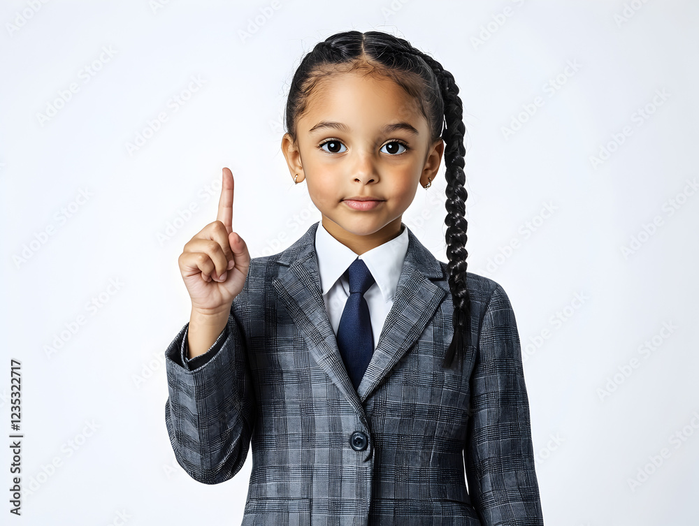 Joven estudiante ambiciosa con traje ejecutivo, destacando éxito futuro, educación y liderazgo empresarial infantil Joven estudiante ambiciosa con traje ejecutivo, destacando éxito futuro, educación y liderazgo empresarial infantil
