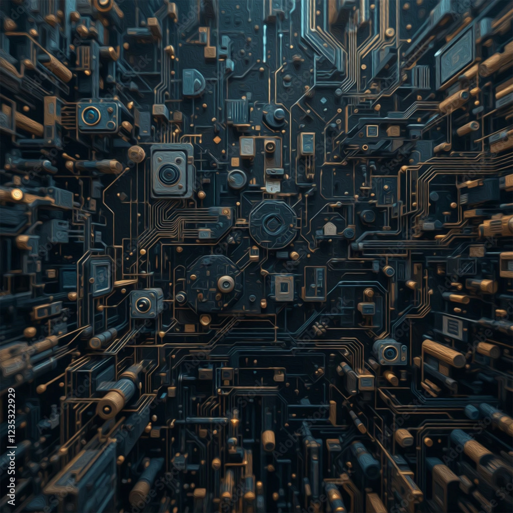 Fototapeta premium Abstract technology background. . Oil paint illustration.