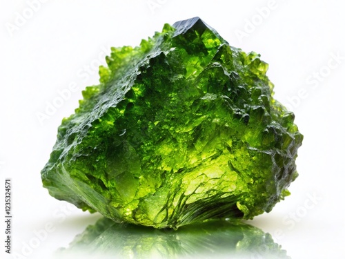 Moldavite Gemstone from Czech Republic - Isolated on White Background - Minimalist Photography photo