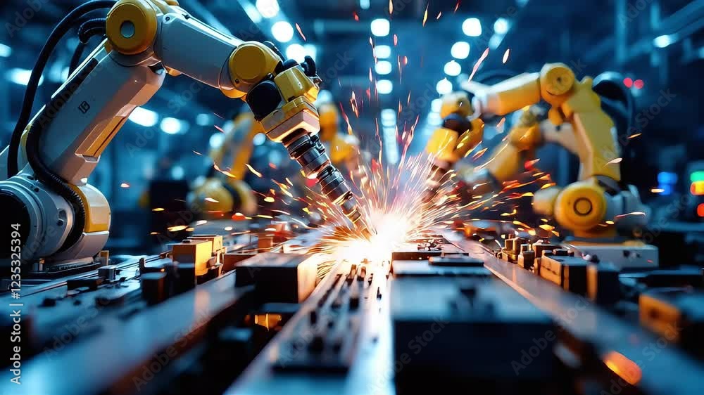 Robotic Arms Assembling Products in a High-Tech Factory