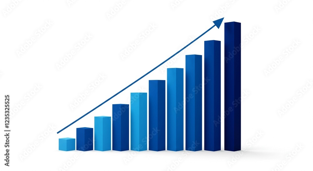 Ascending 3D Bar Graph Chart Showing Business Growth and Success Ascending 3D Bar Graph Chart Showing Business Growth and Success