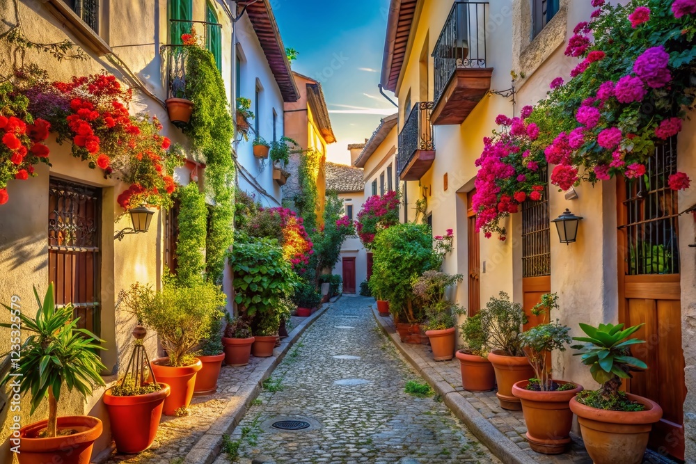 Fototapeta premium Narrow Granada Street: Spanish Downtown Alleyway Architecture Photography