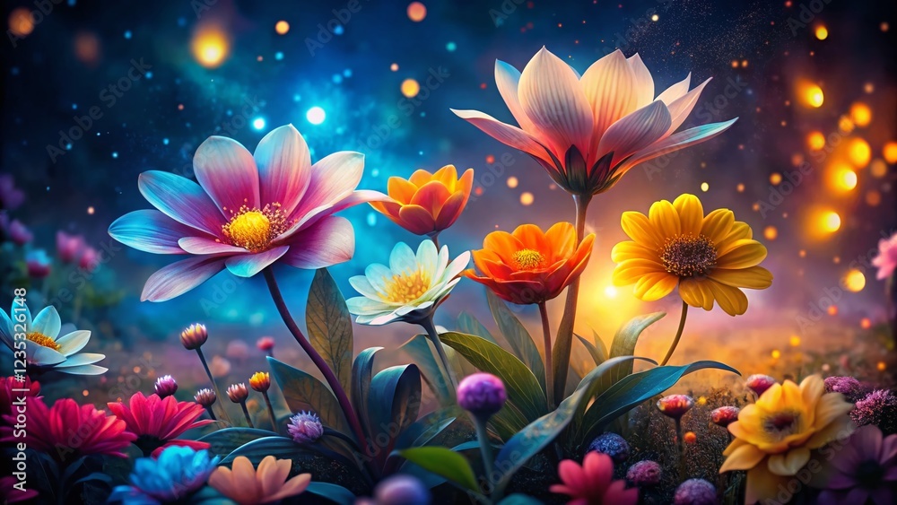 Fototapeta premium Night Bloom: Watercolor Spring Flowers Marketing Background