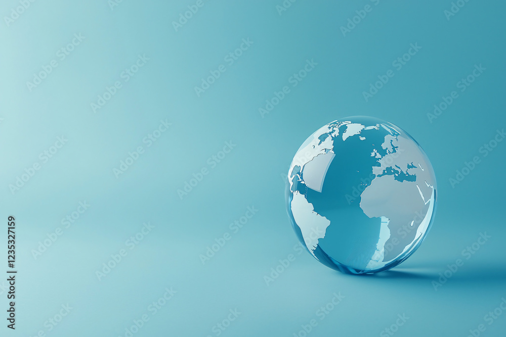 crystal world globe on light blue background, space for text crystal world globe on light blue background, space for text