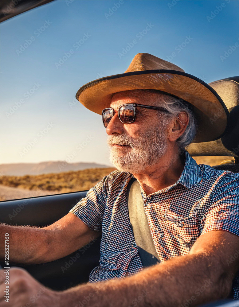 Fototapeta premium Elderly man driving a car