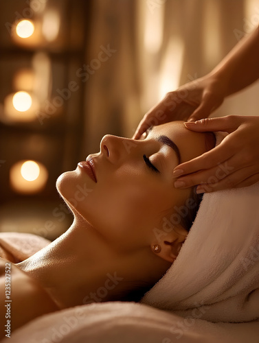 Wallpaper Mural Mujer tranquila recibiendo un masaje en la cabeza en un spa de alto nivel, promoviendo alivio del estrés, cuidado de la piel y terapia holística Torontodigital.ca