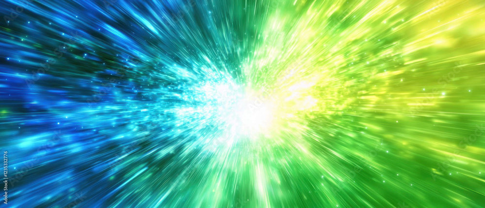 Bright energy burst of green and yellow light explosion Bright energy burst of green and yellow light explosion
