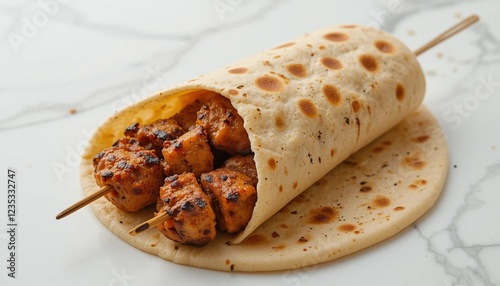 Chapati Wrapped Around Grilled Chicken Skewers photo