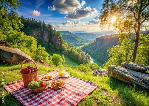 Picturesque Russian Forest Cliff Picnic Spot: Breathtaking View & Lush Greenery photo