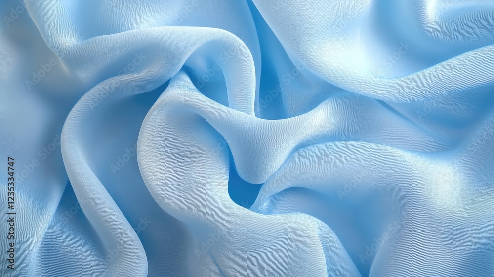 Obraz premium Close-up of soft cotton fabric with delicate folds, pastel blue background.