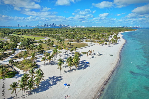 Aerial view Crandon Park beach in Key Biscayne in Miami, USA photo