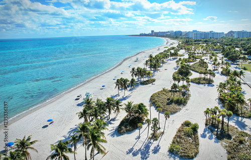 Aerial view Crandon Park beach in Key Biscayne in Miami, USA