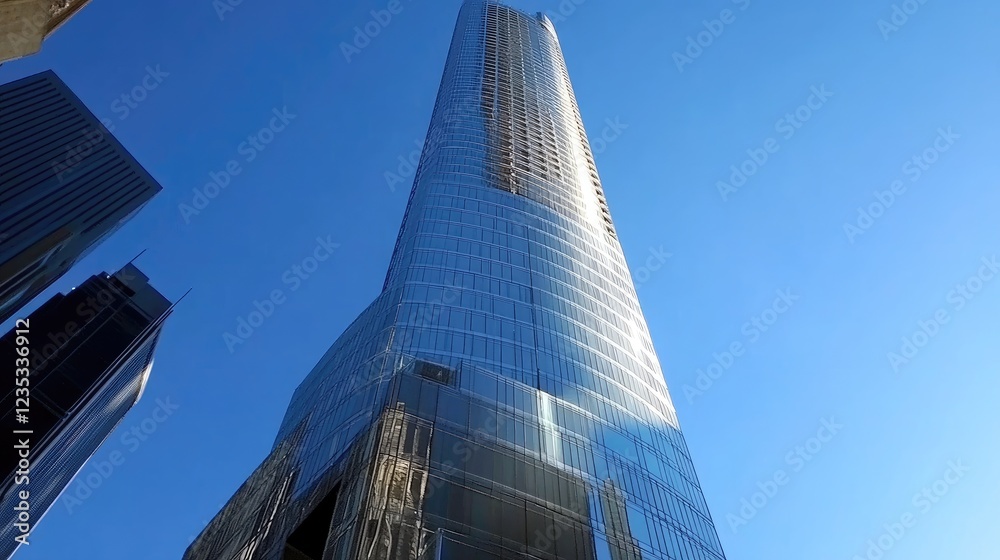 Obraz premium Glass skyscraper reflecting the blue sky with sleek and modern architecture.