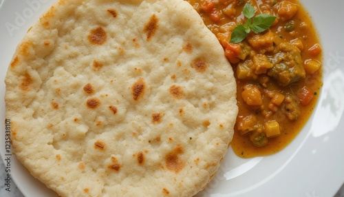 Warm Chapati Served with Fresh Curry photo