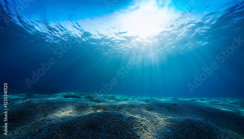 underwater sea deep water abyss with blue solar light