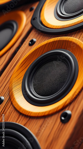 Wooden Speakers 3D Illustration Closeup Audio Music