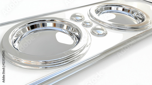 Chrome 3D Render Abstract Background with Circular Elements