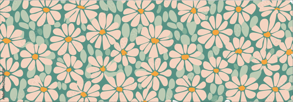 Fototapeta premium Vintage daisy flower print background, vector illustration