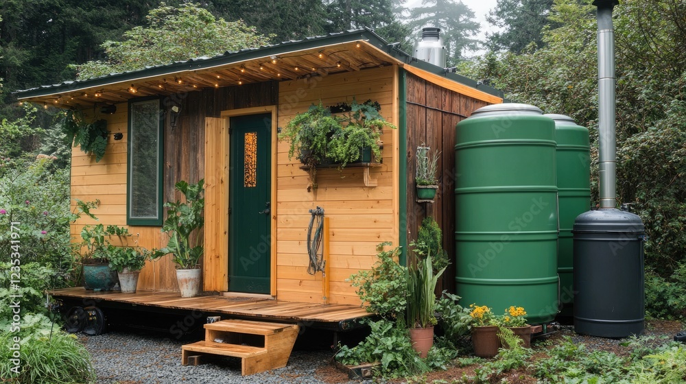 A tiny home with composting toilets and sustainable water use.
