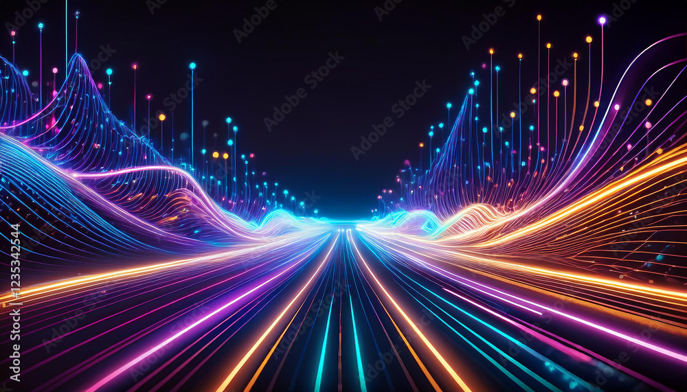 abstract digital art with glowing neon lines and dots abstract digital art with glowing neon lines and dots